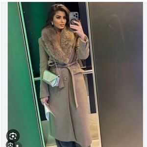 Zara NWT wool blend coat with detachable faux fur collar 9225/176